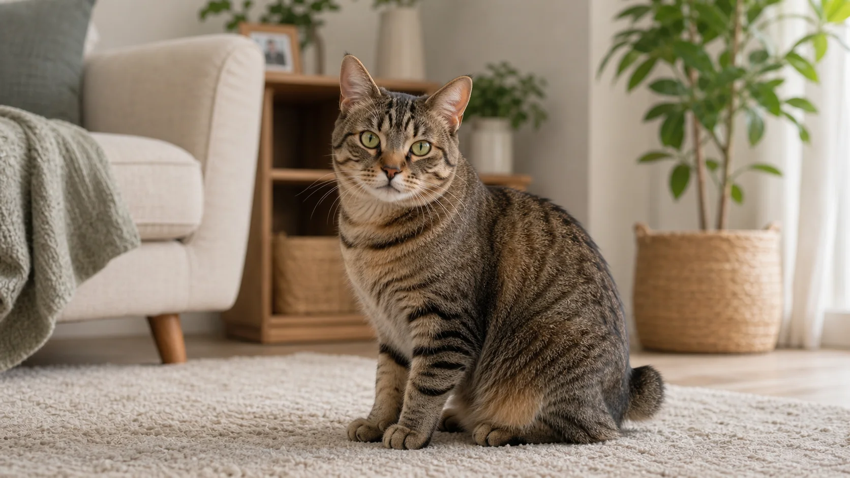 American Bobtail mit kurzem Schwanz in heller Wohnumgebung
