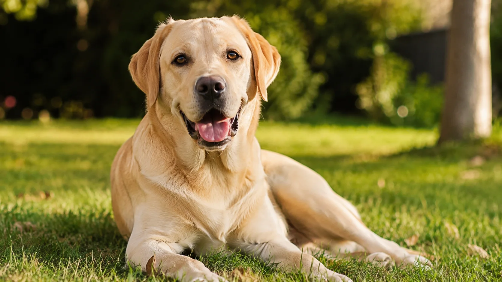 Labrador Retriever im Freien als freundliches Rasseportrait